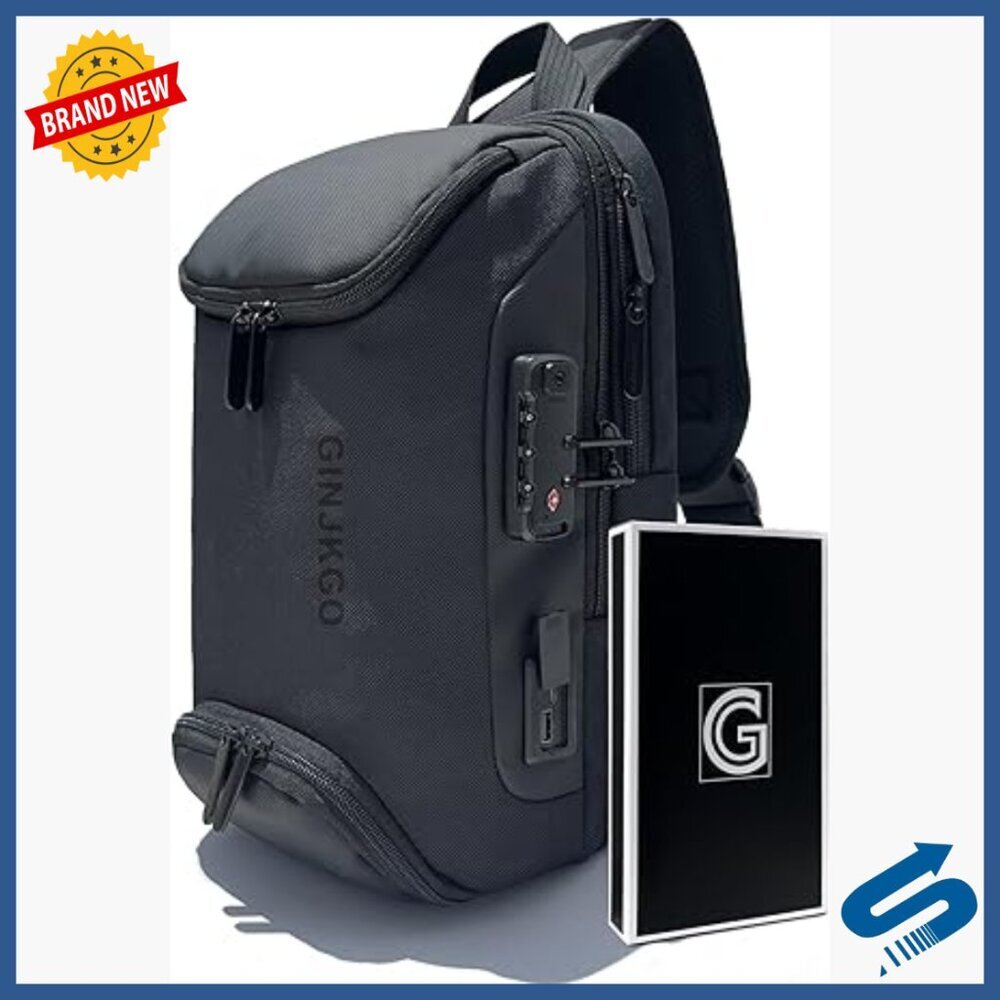 Men's Travel Sling Bag with TSA Lock USB Charging Port Fits 9.7" Tablet